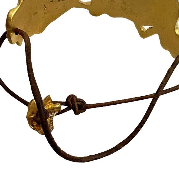 Boutique Boho Handmade Chunky Gold Foil Nugget Leather Statement Bracelet - Picture 8 of 9